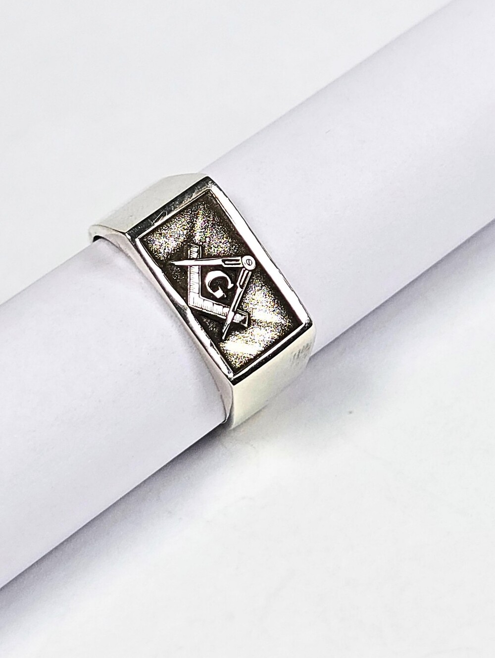 Mens Masonic Square Signet Ring 925 Sterling Silver Compass & Letter G Freemason